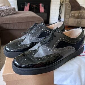 Christian Louboutin Black and Gray Oxford Shoes with Brogue Detailing